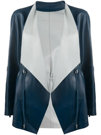 Suprema Wrap-front Leather Jacket In Blue