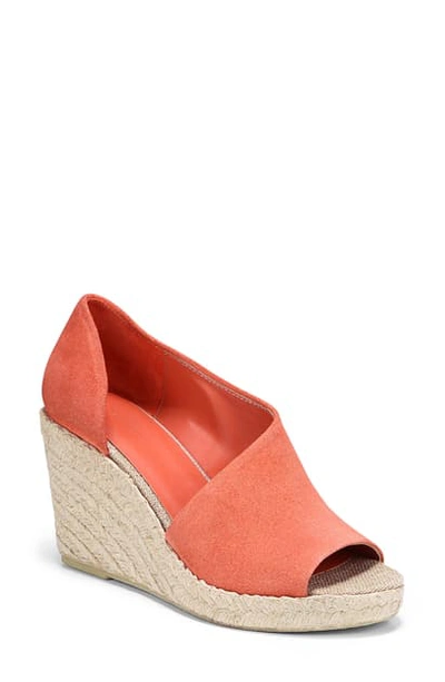 Vince Sonora Peep-toe Suede Espadrille Wedge Sandals In Coral