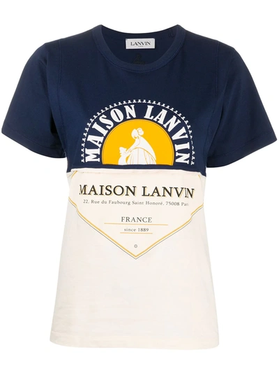 Lanvin Colour Block Printed T-shirt In Blue,beige