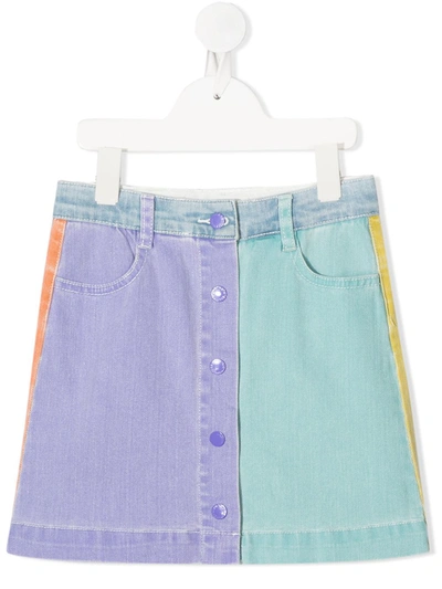 Stella Mccartney Kids' Color Block Stretch Denim Mini Skirt In Purple