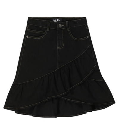 Molo Kids' Girl's Belinda Ruffle Denim Skirt In Black