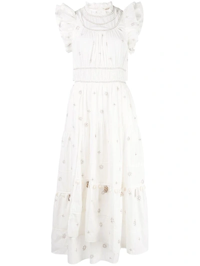 Ulla Johnson Zemora Shell Embellished Midi Dress In White