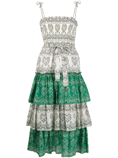 Tory Burch Bandana Print Ruffle Cover-up Dress In Ivory / Green Americana Bandana