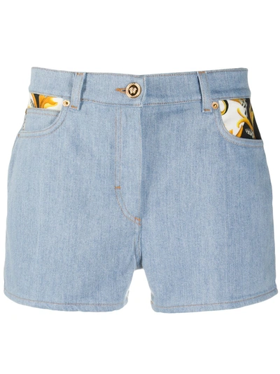 Versace Baroque Pattern Detail Shorts In Blue