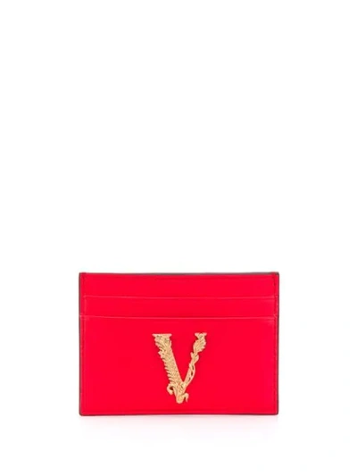 Versace V Plaque Cardholder In Red