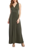 Karen Kane Sleeveless V-neck Maxi Dress In Olive