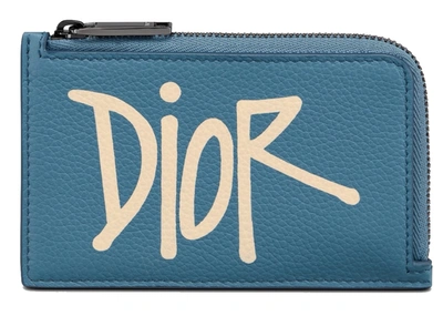 Pre-owned Dior And Shawn Zipped Card Holder (3 Card Slot) Blue