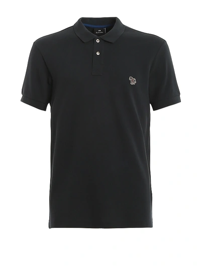 Paul Smith Logo Patch Piqué Polo Shirt In Black