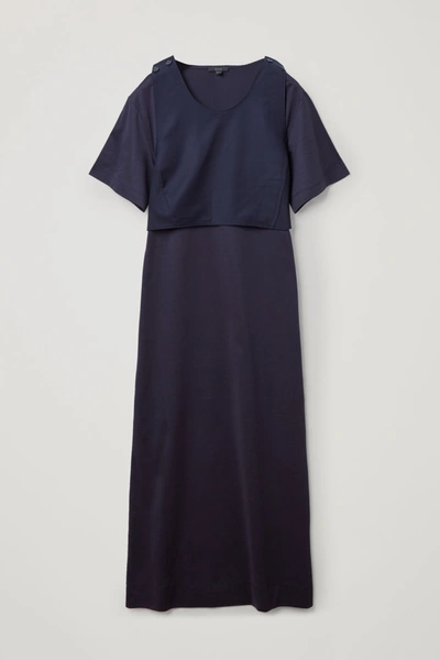 Cos Layered Cotton Jersey Dress In Blue