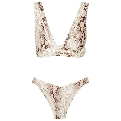 Zimmermann Bellitude Python-print Cut-out Bikini In Beige