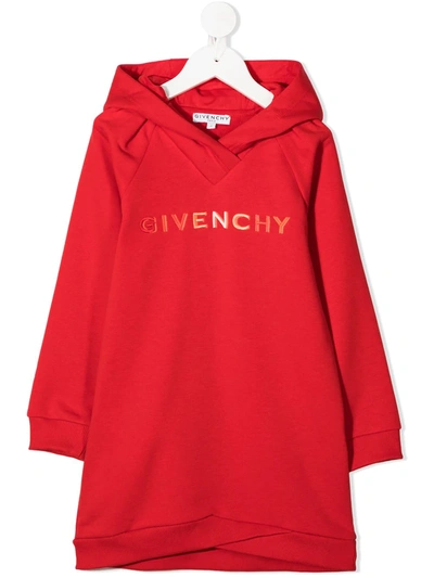Givenchy Kids' Logo Embroidery Cotton Blend Sweat Dress In Red