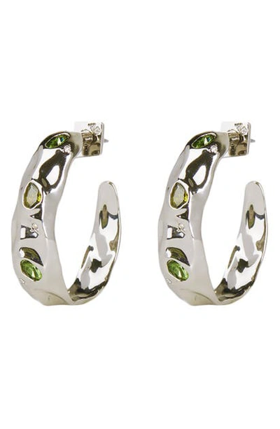 Alexis Bittar Future Antiquity Multi-crystal Crumpled Hoop Earrings In Silver
