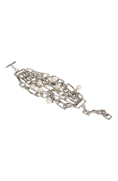 Alexis Bittar Future Antiquity Chain-link & Imitation Pearl Multi-row Bracelet In Rhodium
