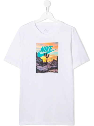 Nike Kids' Big Boys Desert Logo Cotton T-shirt In White