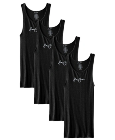 Sean John Men's Rib Tank, Pack Of 4 In Black