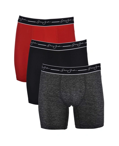 Sean John Men's Performance Boxer Brief, Pack Of 3 In Black,red,charcoal