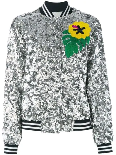 Mira Mikati Sequin Toucan Bomber Jacket In Silver