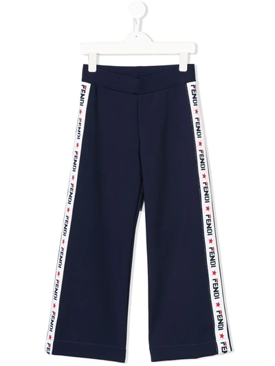 Fendi Kids' Logo Band Track Trousers In Navy
