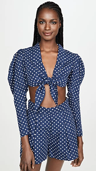 Weworewhat Women's Bisou Polka-dot Cropped Top In Estate Blue
