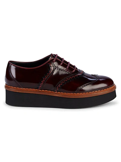 Tod's Patent Leather Platform Wedge Oxford Loafers In Brown