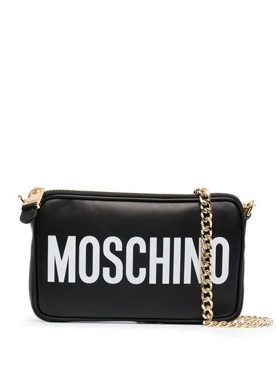 Moschino Logo Print Calfskin Crossbody Bag In Black