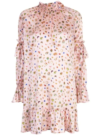 Cynthia Rowley Penny Floral Butterfly Silk-satin Shift Dress In Pink
