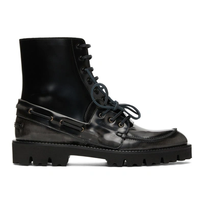 Maison Margiela Brushed Leather Lace-up Boots In Grey/black