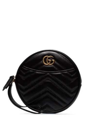 Gucci Gg Marmont Circular Leather Wristlet Pouch In Black