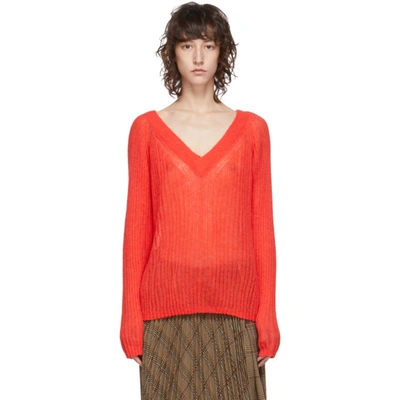 Helmut Lang Red Alpaca Double V Sweater In Helium Pink