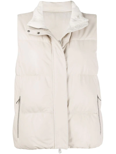 Brunello Cucinelli Reversible Faux Shearling Padded Gilet In Neutrals