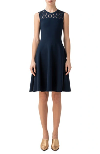 Akris Punto Dot Illusion Yoke Fit & Flare Dress In Navy