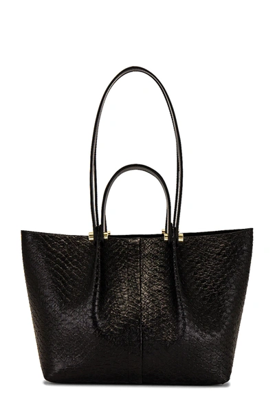 Allsaints Allington Small Croc Embossed Leather Tote In Black Python