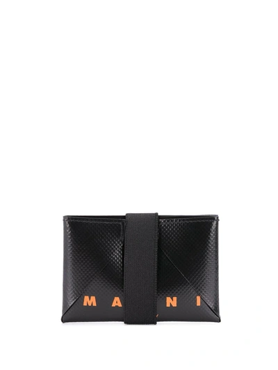 Marni Logo Print Strap Detail Cardholder In Black Royal