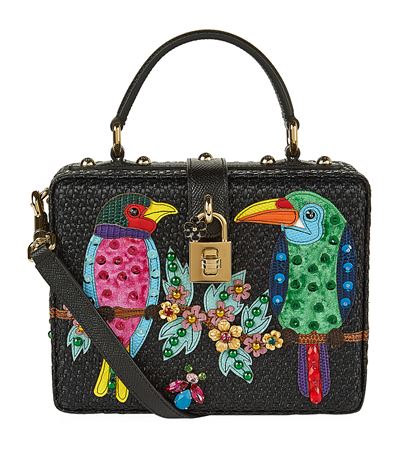 Dolce & Gabbana Parrot Embellished Raffia Box In Black Multi | ModeSens