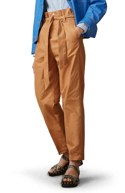 Scotch & Soda High Waist Belted Paperbag Pants In Camel