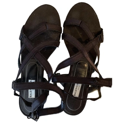 Pre-owned Balenciaga Lace Cloth Sandal In Black