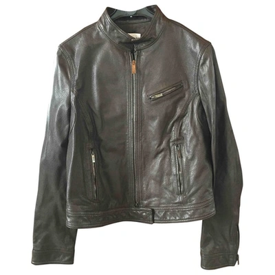 Pre-owned Armani Collezioni Leather Biker Jacket In Brown