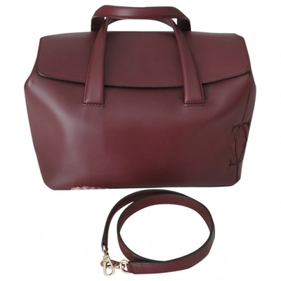 Pre-owned Cartier C Leather Handbag In Burgundy