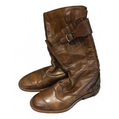 Pre-owned Belstaff Leather Biker Boots In Brown