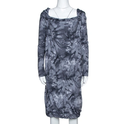 Pre-owned Mcq By Alexander Mcqueen Graphite Printed Cotton Jersey Hooded Dress Xs In Grey