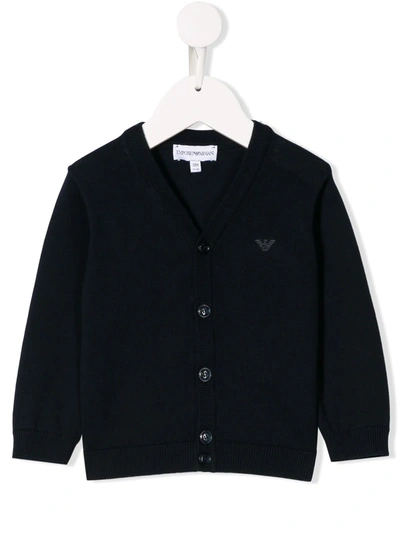 Emporio Armani Babies' Raised Logo Rib-trimmed Cardigan In Blue