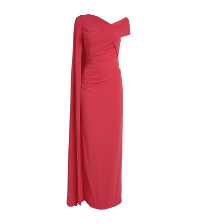 Talbot Runhof Rosedale One-shoulder Cape Gown