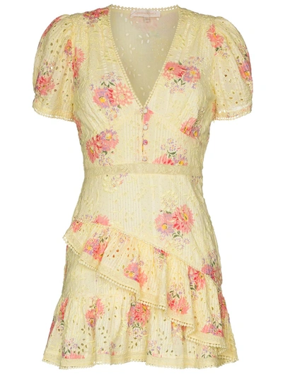 Loveshackfancy Bea Lace-trimmed Tiered Broderie Anglaise Cotton-voile Mini Dress In Yellow