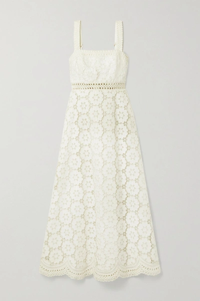 Zimmermann Bells Linen And Cotton-blend Guipure Lace Midi Dress In Ivory