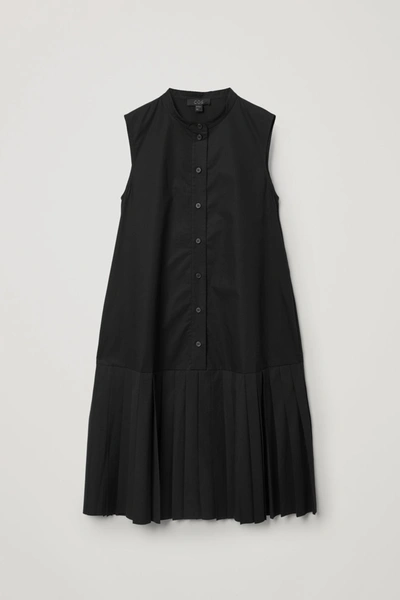 Cos Organic Cotton Pleated Panel Dress In Black