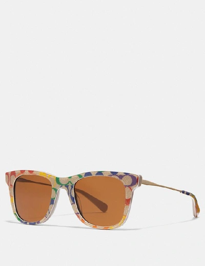COACH COACH RAINBOW SIGNATURE METAL SQUARE SUNGLASSES - WOMEN'S L1158 L38
