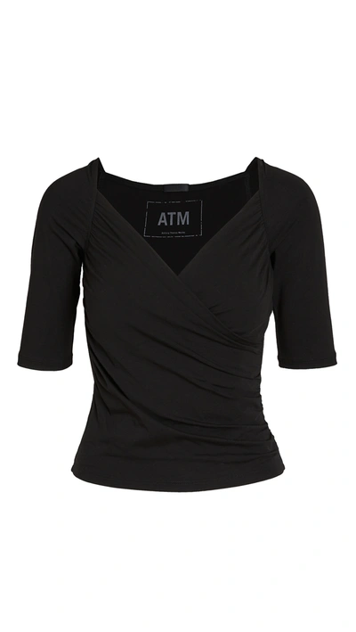 Atm Anthony Thomas Melillo Crossover Elbow Sleeve Cami Top In Black