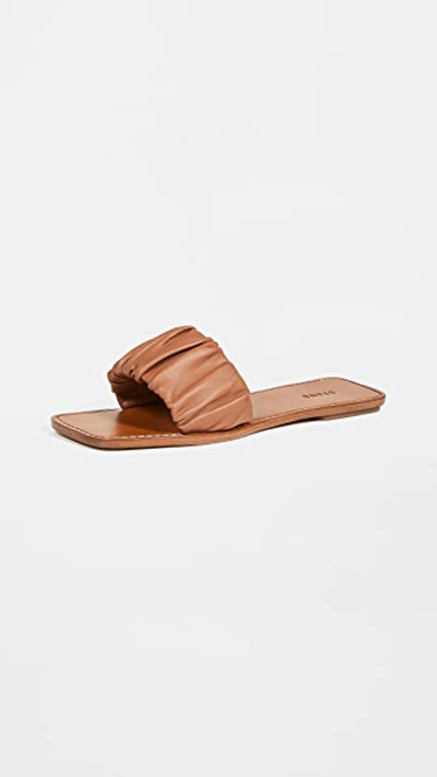 Staud Women's Nina Ruched Leather Slide Sandals In Brown