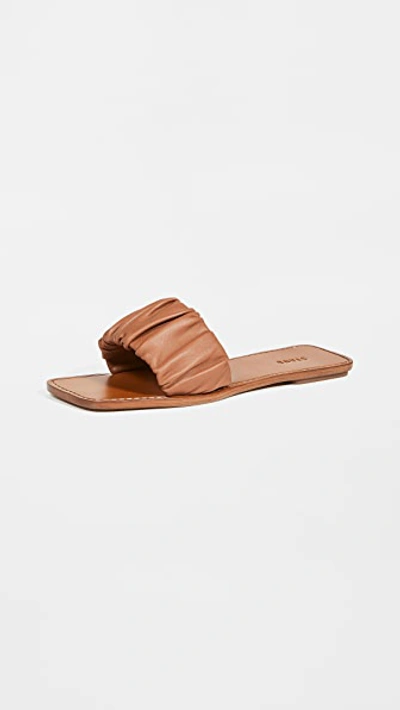 Staud Nina Flat Ruched Slide Sandal In Brown