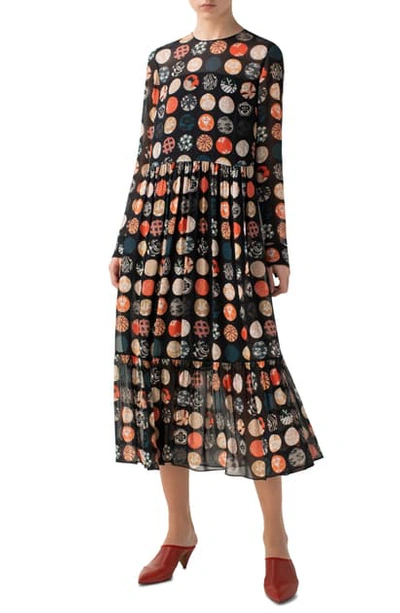 Akris Punto Wood Block Dot Tiered Long Sleeve Dress In Multicolor/ Black